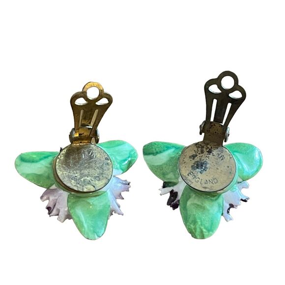 Vintage Floral Bone China Earrings Lot Of 3 Two Pierced & One Clip On England - Picture 9 of 10